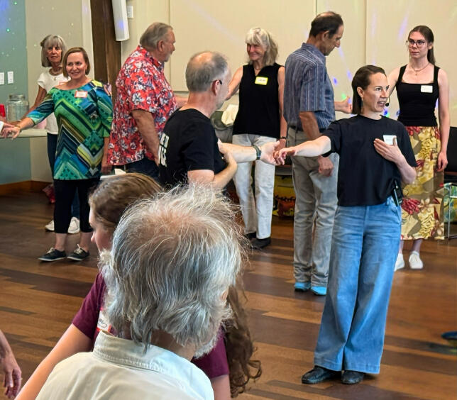 Jenny teaches a community west coast swing workshop for Steamboat Swings at Bud Werner Memorial Library.